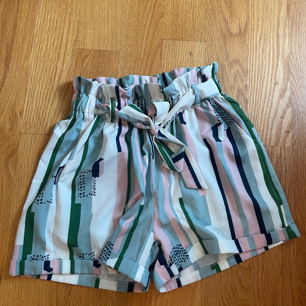 SHEIN High Waist Green and Pink Stripes Girls Shorts